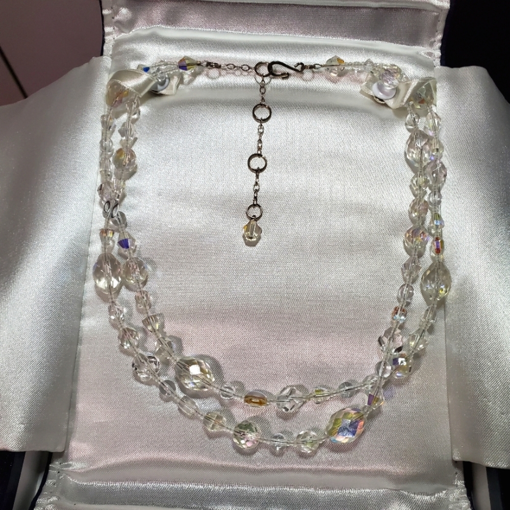 Lovely Double Strand Swarovski Aurora Borealis Crystal Sterling Silver N…